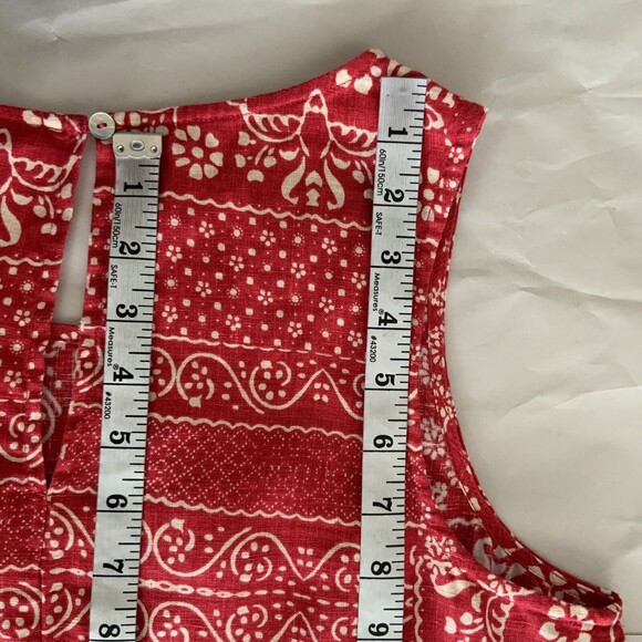 Rachel Zoe Dress Size M Red Bandana Print 100% Linen Pockets - Picture 7 of 9